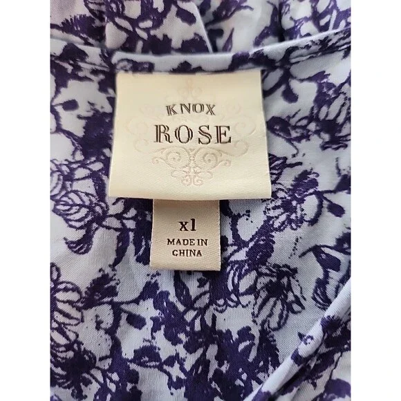 Knox Rose Size x1 Blue Floral V-Neck Ruffled Boho Top Shirt Peasant Blouse Tie - Picture 14 of 15